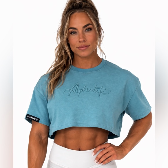 Alphalete Tops - Alphalete Teal ELMTS Short Sleeve Crop Top Size L